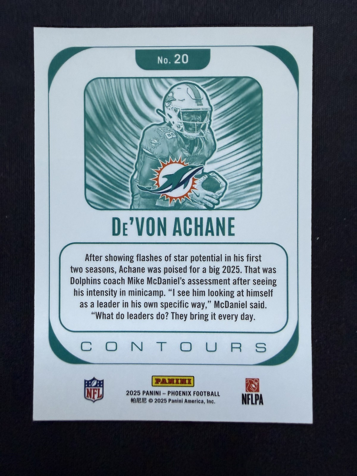 2025 Panini Phoenix Silver Contours Devon Achane – Miami Dolphins