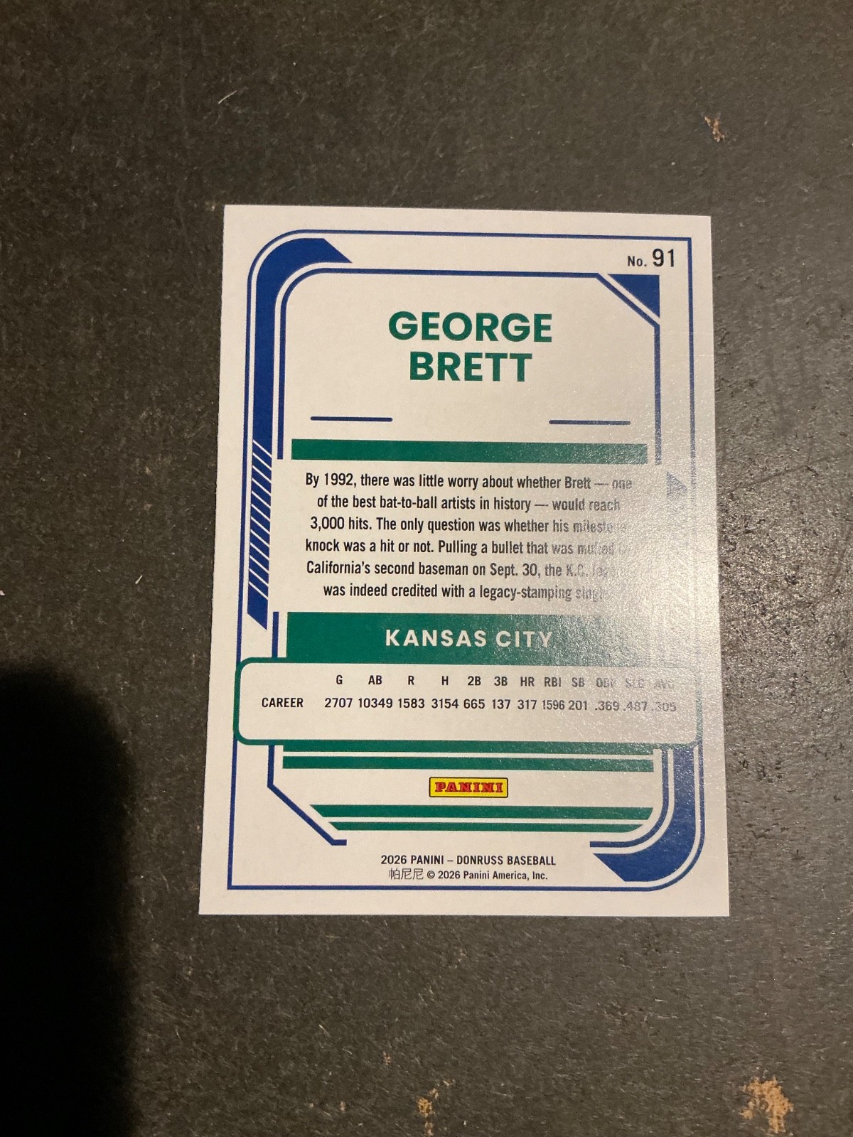 2026 Donruss Baseball George Brett Base #91 Kansas City Royals