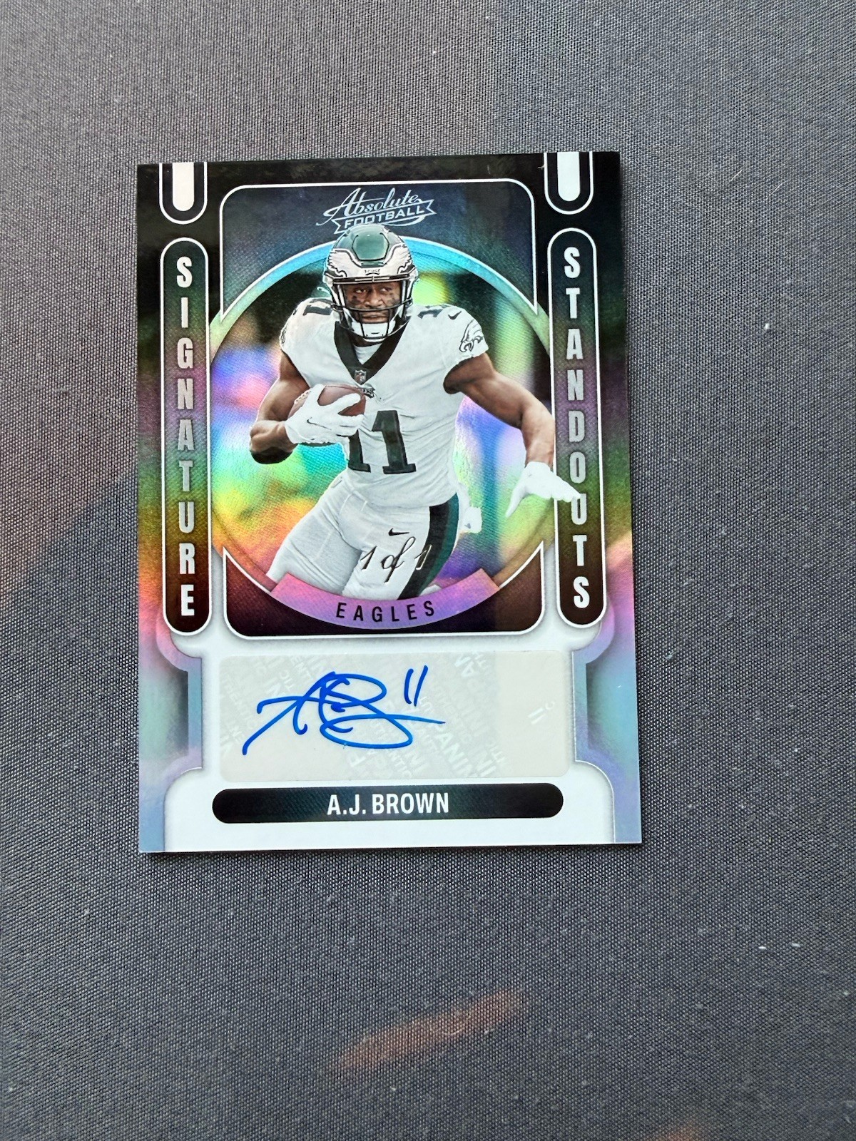 2022 Absolute – A.J. Brown AUTO Signature Standouts 1 of 1 Patriots Eagles