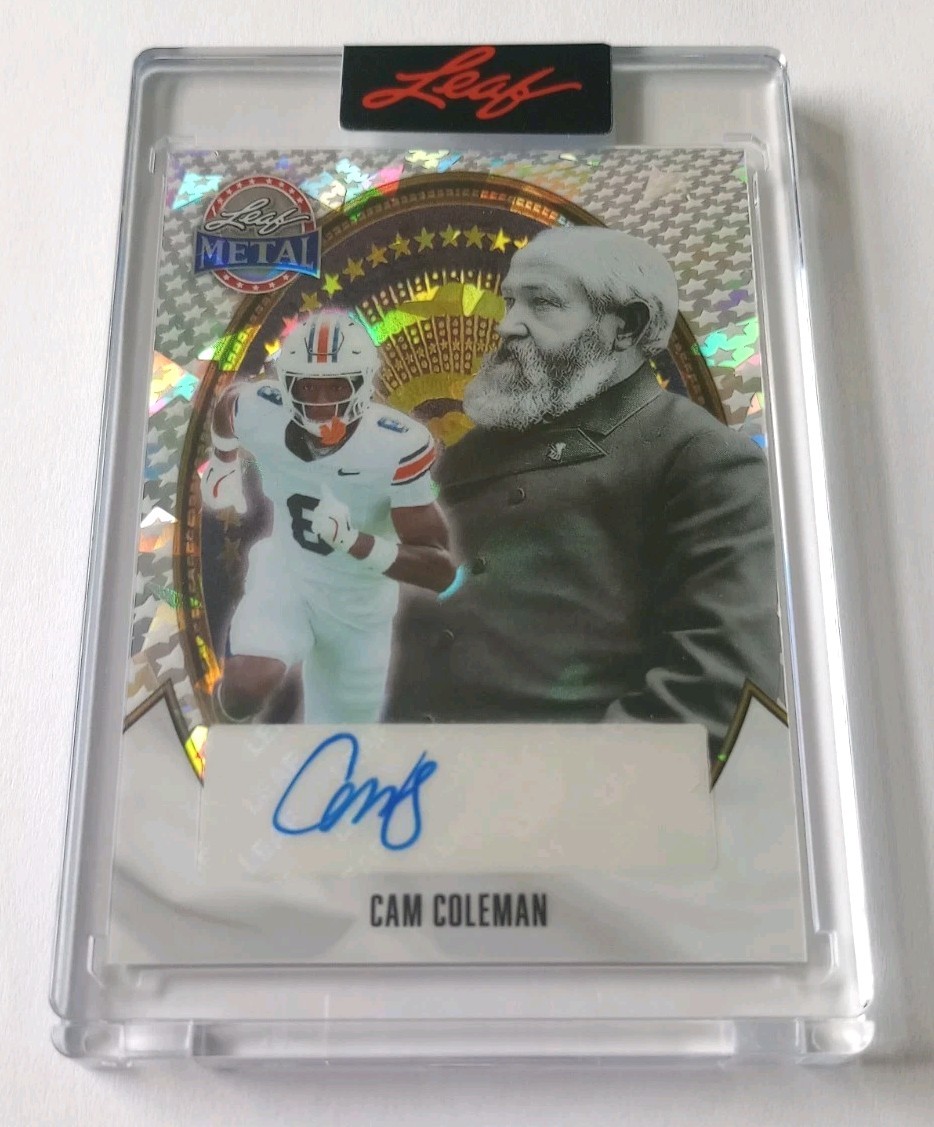 Cam Coleman 2026 Leaf President’s Day Silver Auto 1/1 Texas Benjamin Harrison 👀