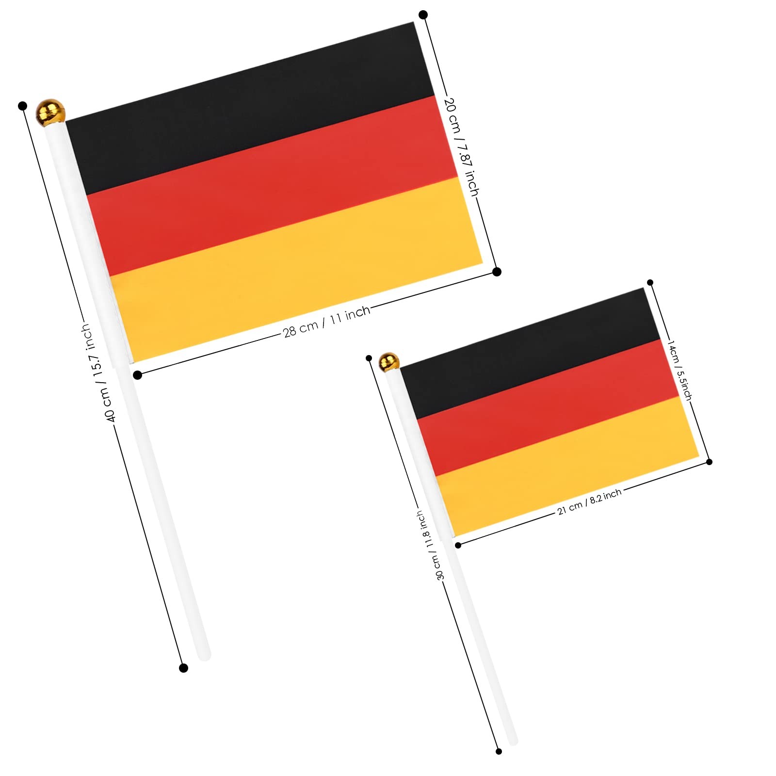 AhfuLife 30 Pcs Germany Hand Held Flags for World Cup 5×8 Inch-30 Pcs, German