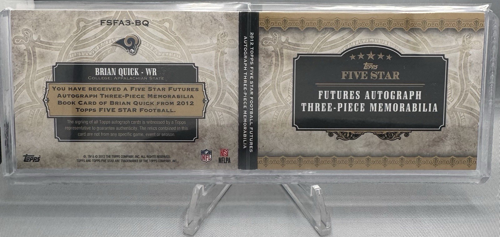 2012 Topps Five Star Brian Quick Futures Three-Piece Jersey Auto Booklet #12/42