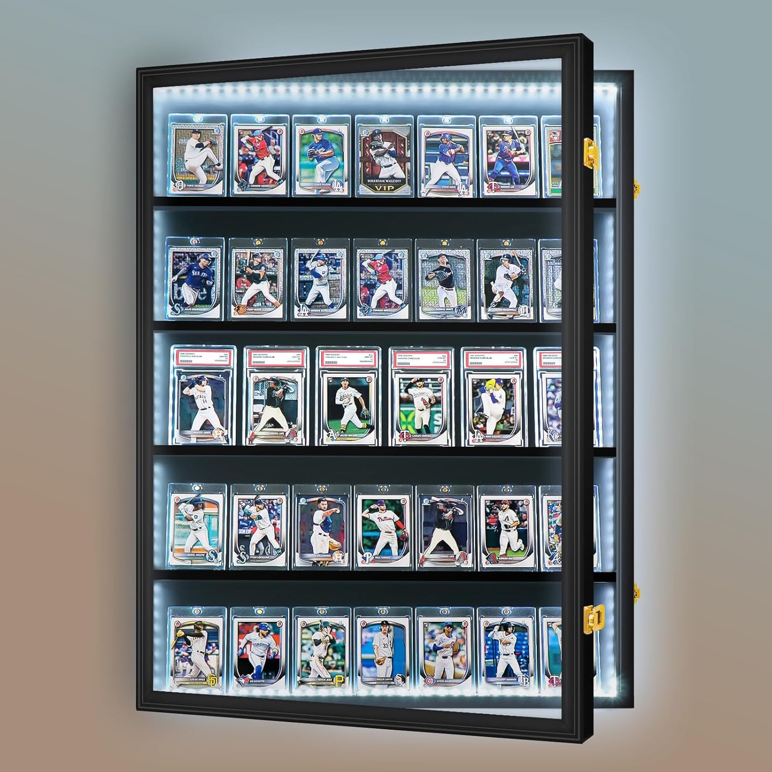 Lockable 5-Tier Baseball Card Display Case with UV Protection