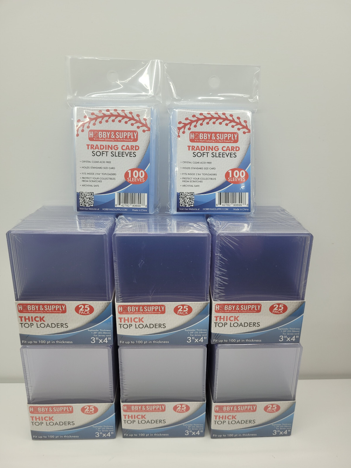 150 Thick Top Loader 100 point 2.5mm Card Holder 3×4 Inch 200 Soft Sleeves BONUS