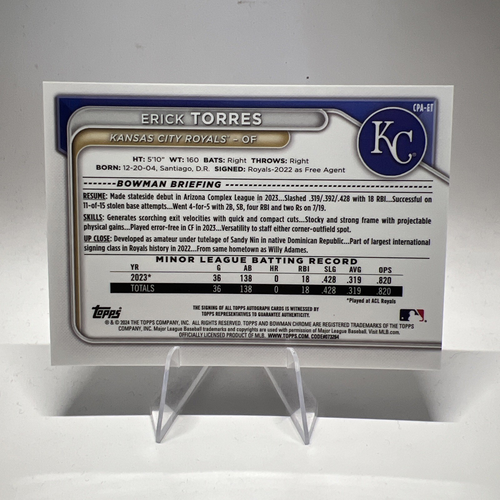 2024 Bowman 1st Chrome Auto Erick Torres #CPA-ET HTA Choice Refractor /150