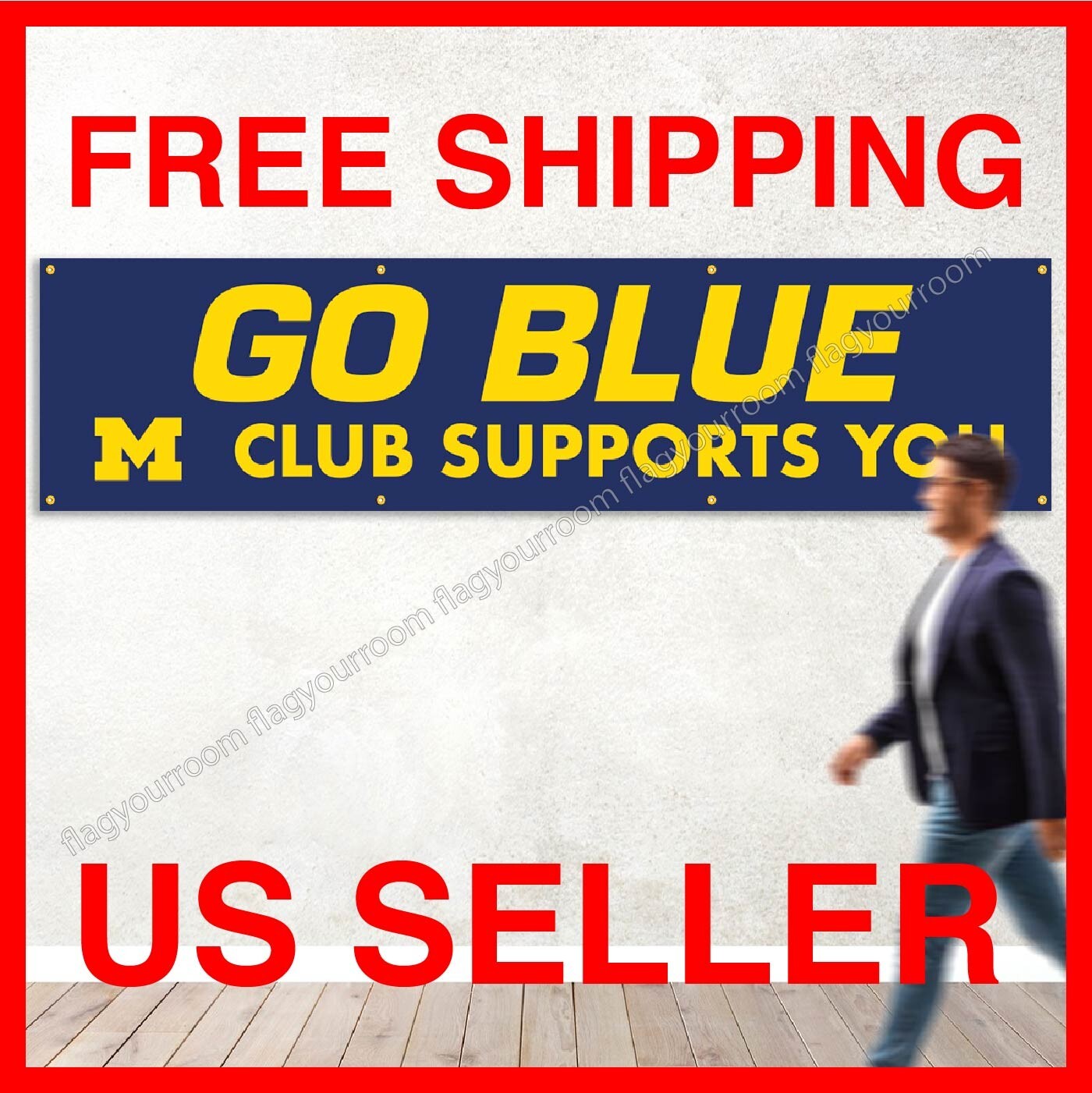 Michigan Wolverines 2×8 Banner Flag GO BLUE Man Cave FREE Shipping