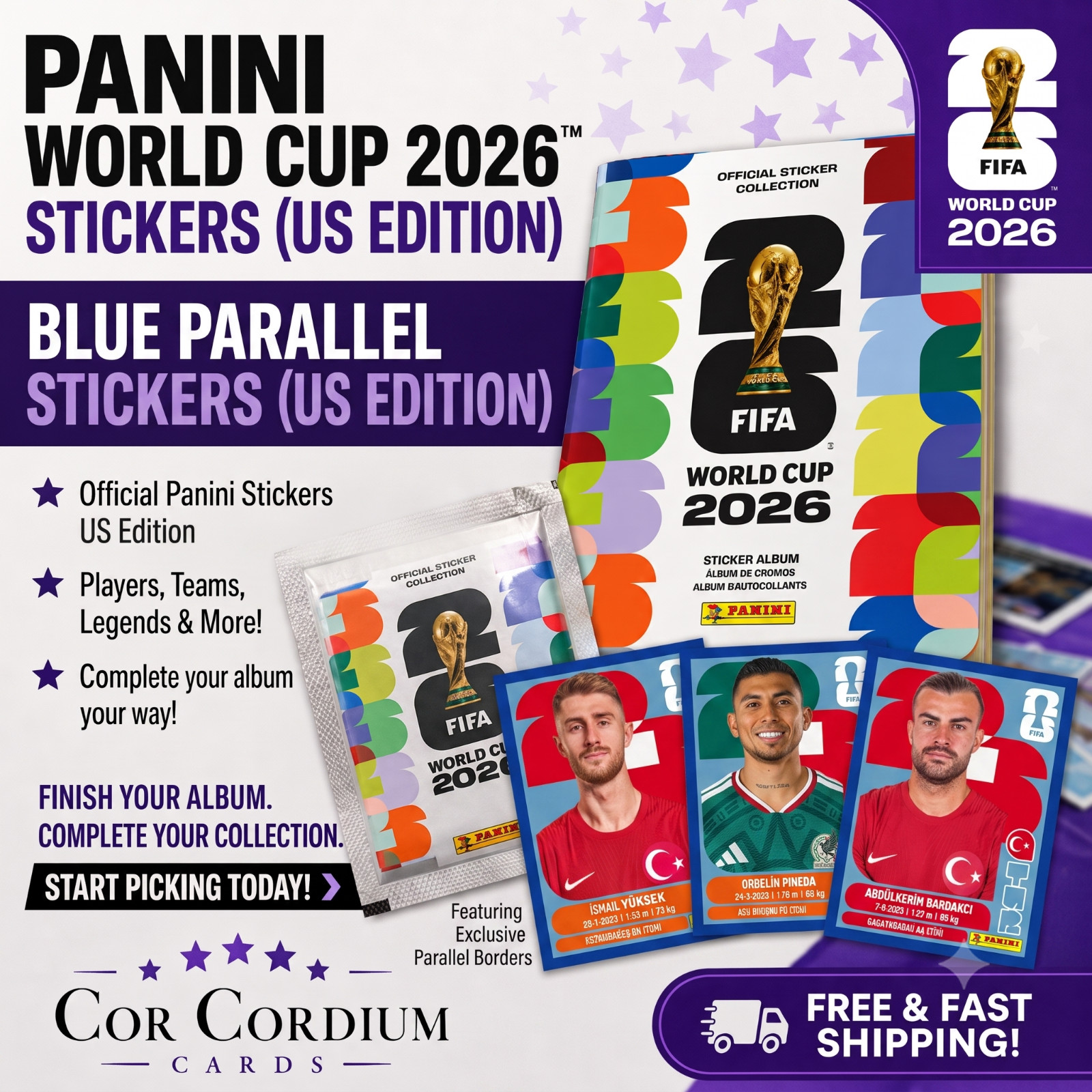 2026 Panini FIFA World Cup Stickers (US) – Blue Parallel – Mix & Match