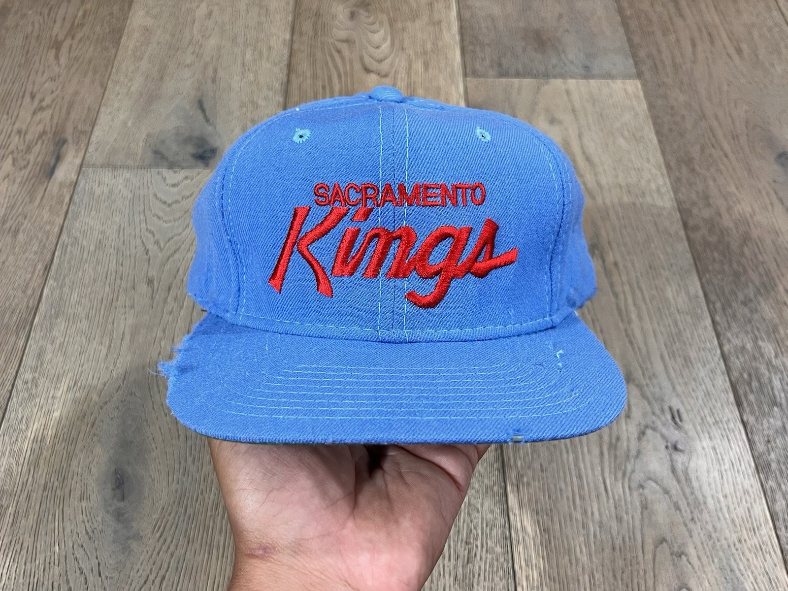 Sports Specialties Sacramento Kings Wool Script Snapback Cap Vintage MOTH HOLES