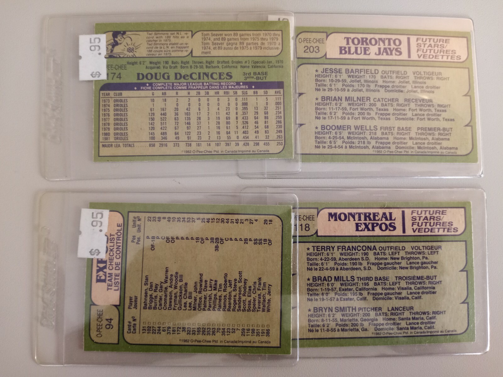1982 O-Pee-Chee Baseball Singles You Pick From List