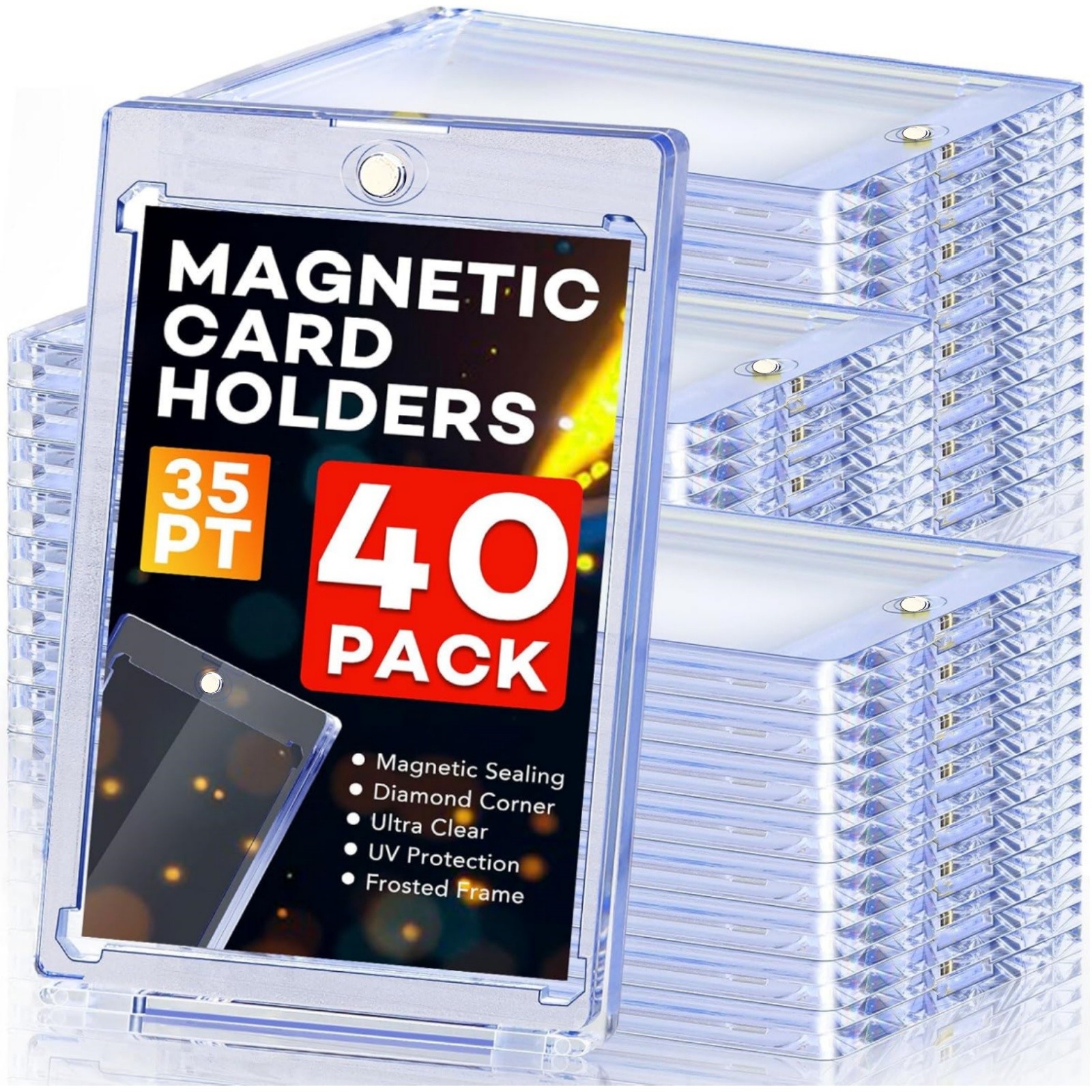 40 Pack Magnetic Trading Sports Card Holders 35pt One-Touch Hard UV Protection