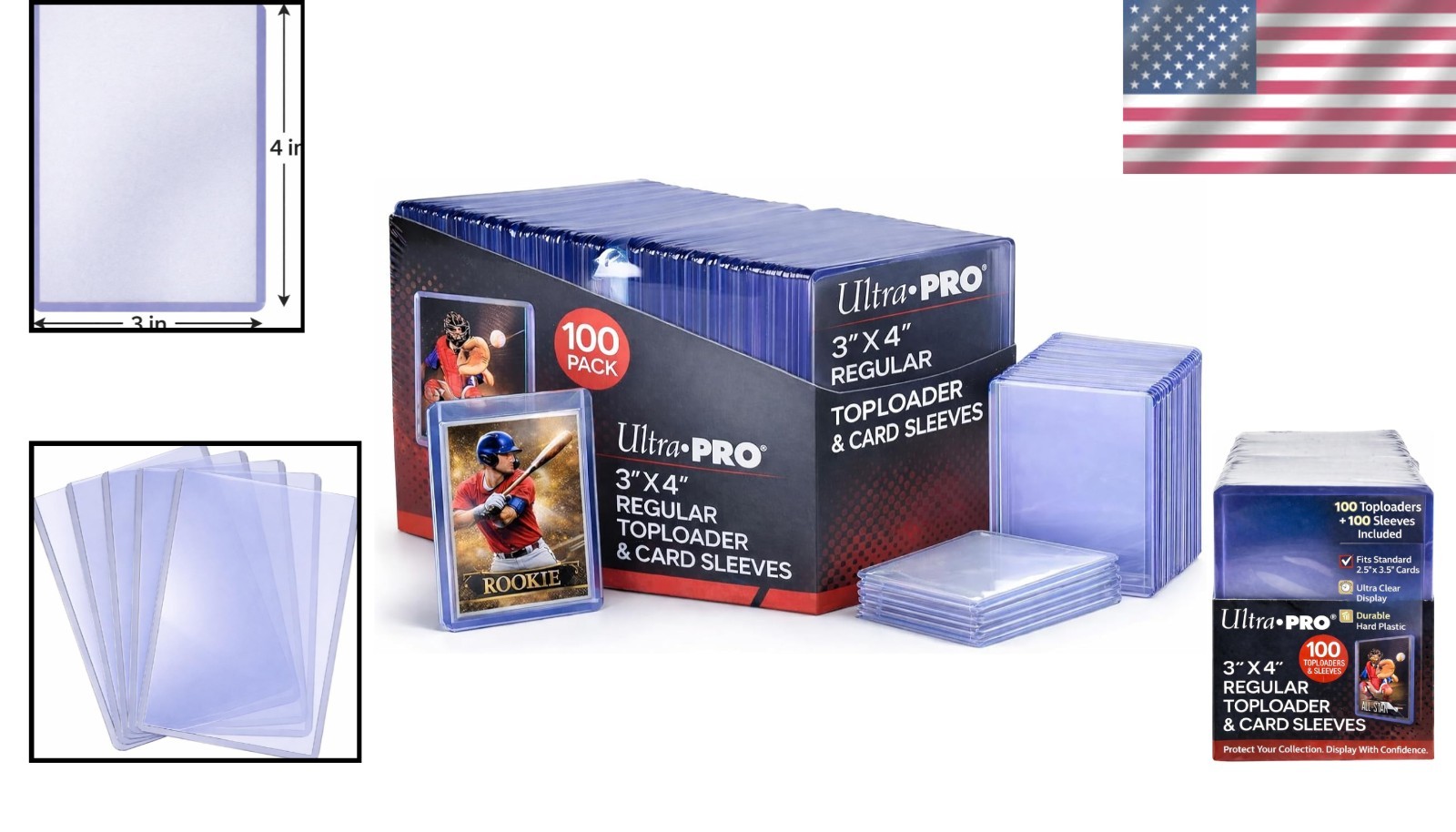 3″ x 4″ Card Protector Bundle: 100 Toploaders & Sleeves Included