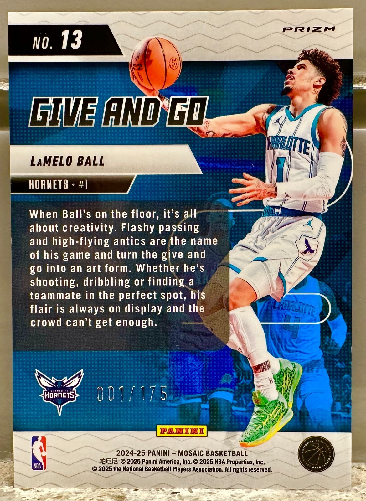 JERSEY # MATCH! 2024-25 Mosaic LaMelo Ball Give & Go Purple 1/175! HORNETS!
