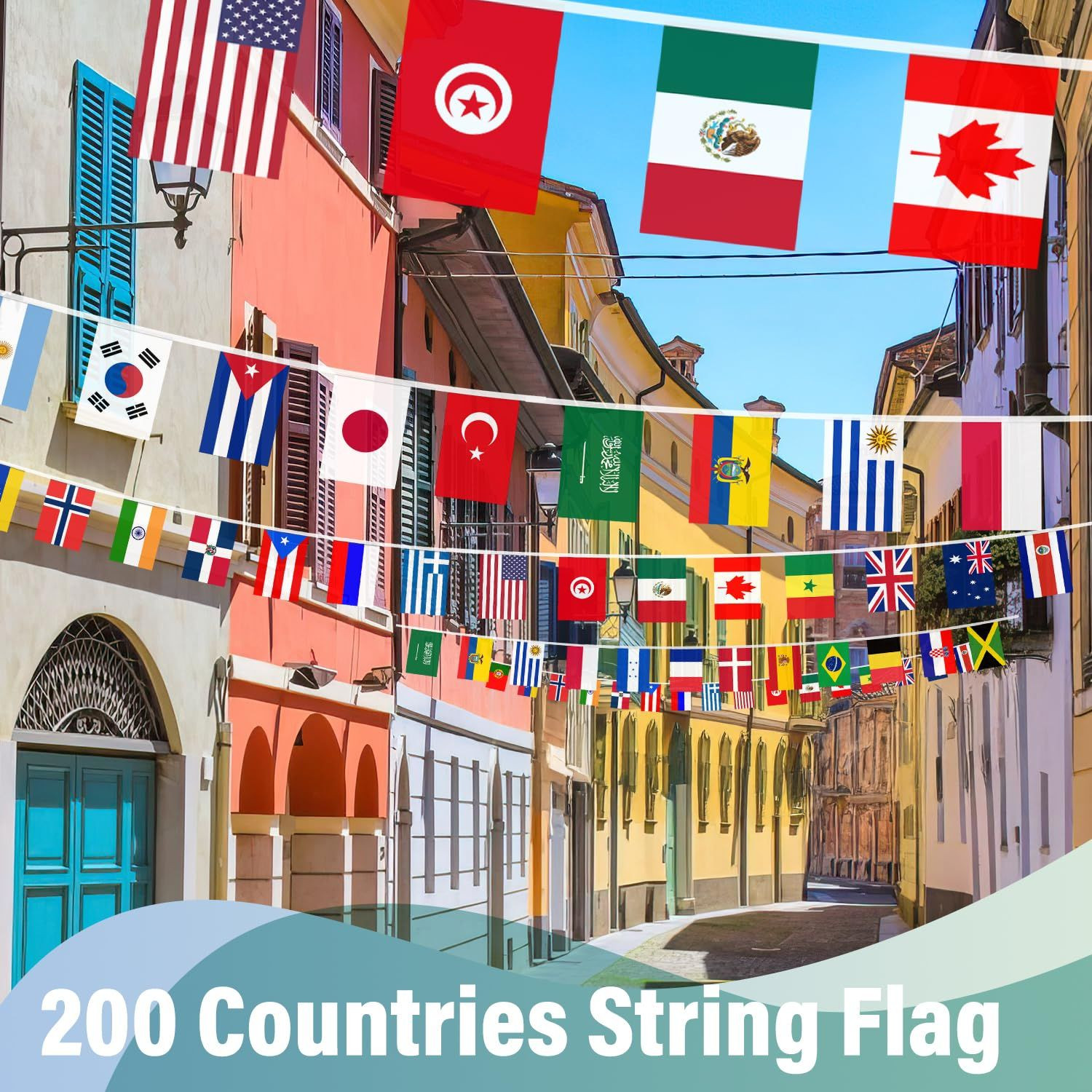 200 Countries String Flag – 184Ft World Banner 200 flags, Multicolored