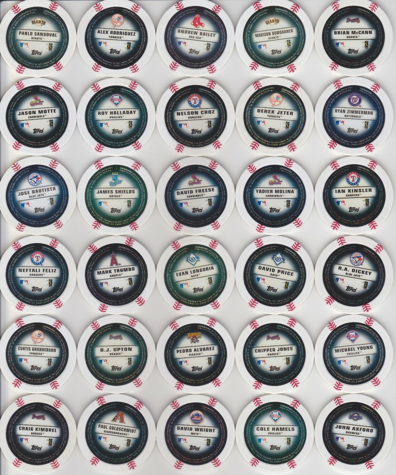2013 Topps MLB Chipz – Glow in the Dark Poker Chips – You Pick Your Chipz