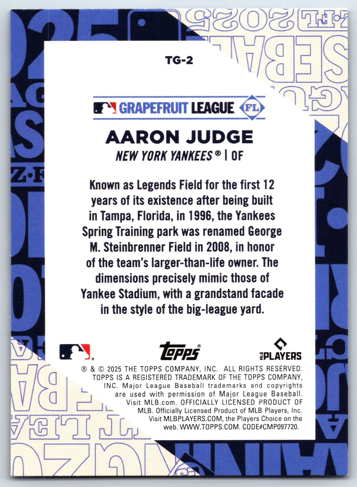 2025 Topps Training Grounds #TG-2 – Aaron Judge New York Yankees (NM) *HGCARDS*