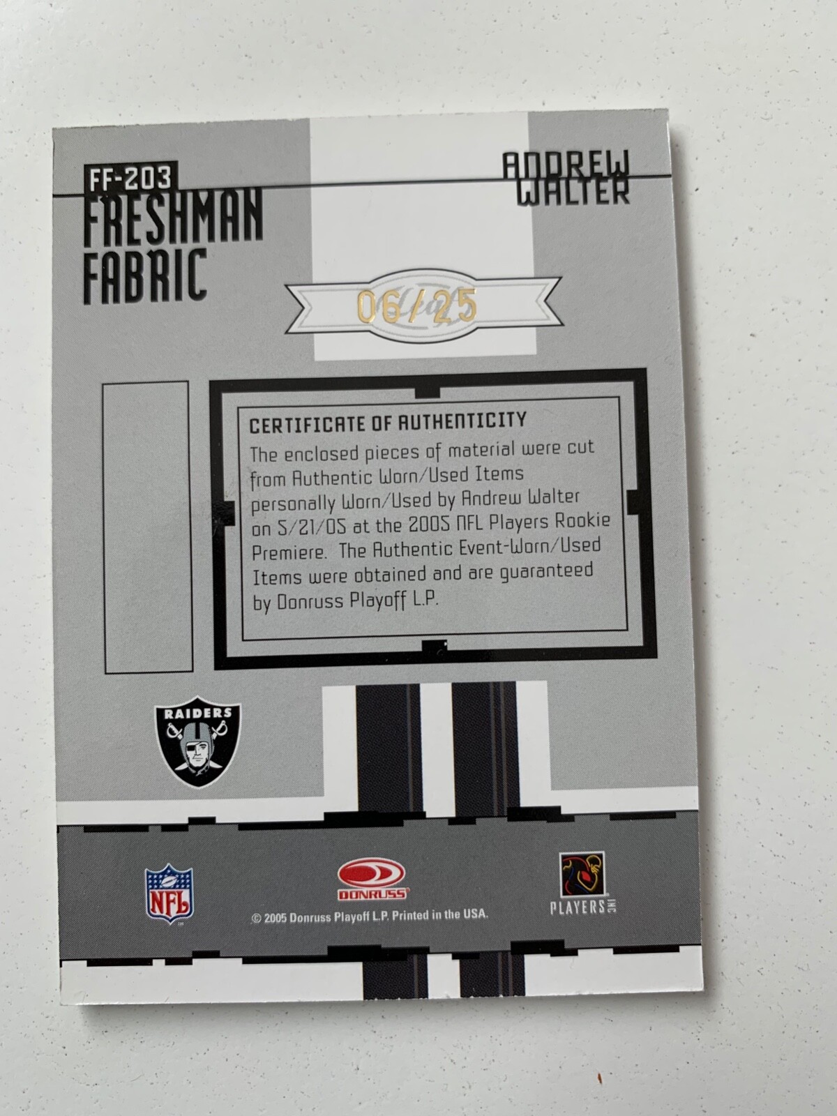 2005 Leaf Certified rc rainbow ANDREW WALTER /5 /25 /50 /150!! Oakland raiders