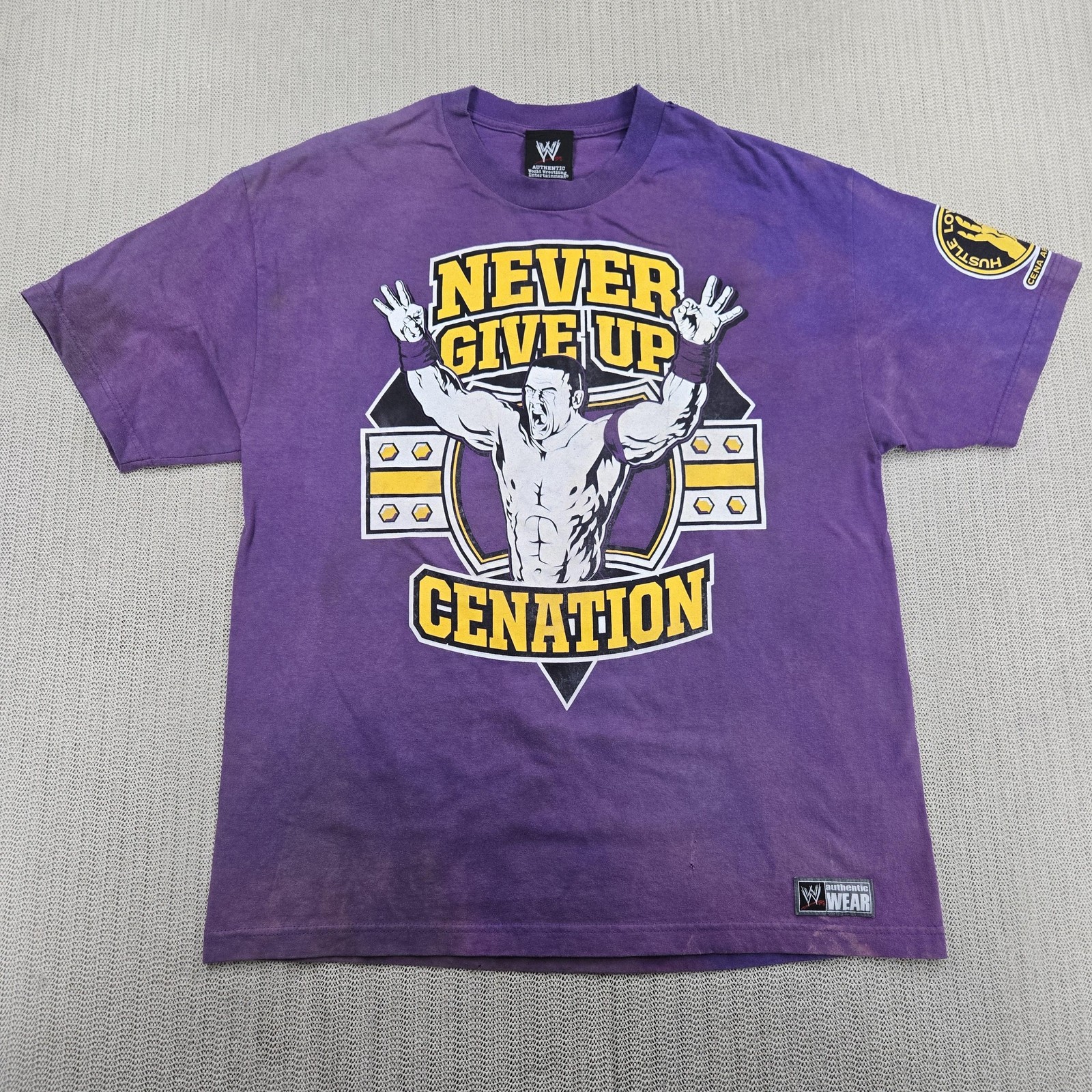 Vintage WWE John Cena Never Give Up Cenation Shirt Mens XL Purple Wrestling