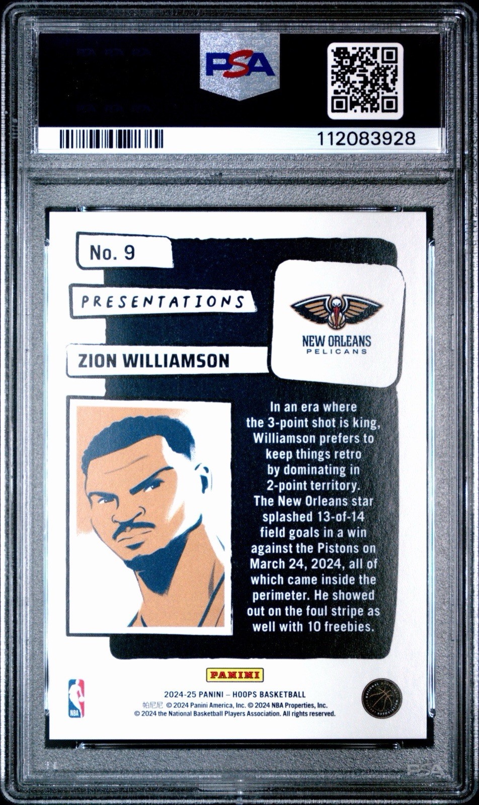 2024 Hoops Zion Williamson Presentations Gold /10 PSA 9 Case Hit Pop 1
