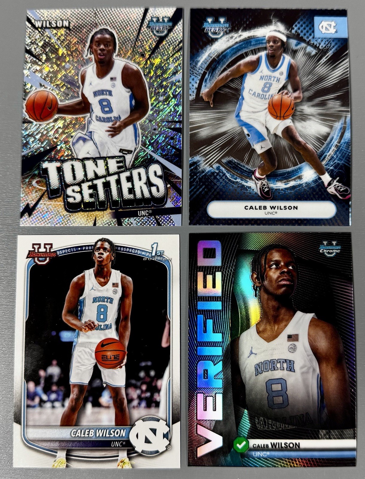 4- 2025-26 Bowman Caleb Wilson: Best Tone Setters Shimmer, Base; U 1st, Verified