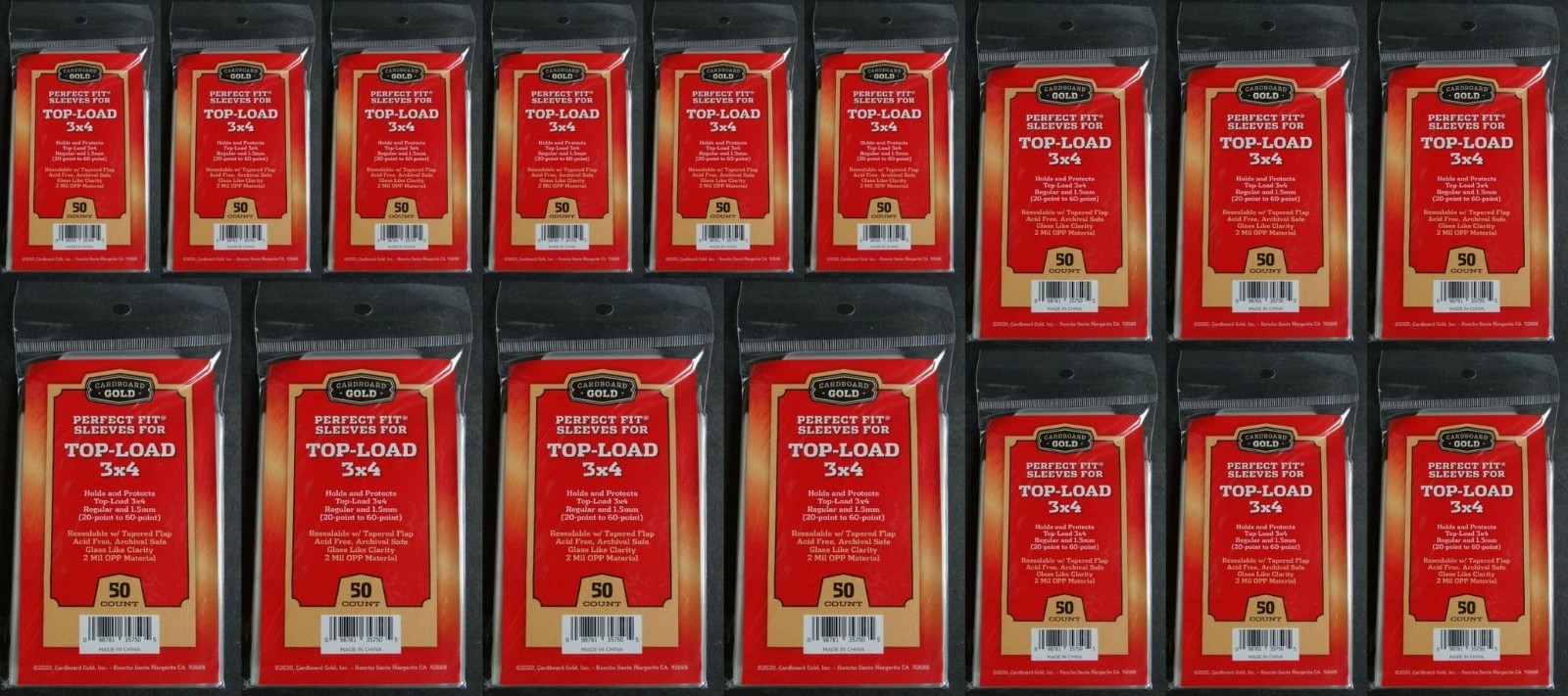 750 Cardboard Gold Perfect Fit Sleeves for Top-Load 3×4 from 20-60 Pt Bag