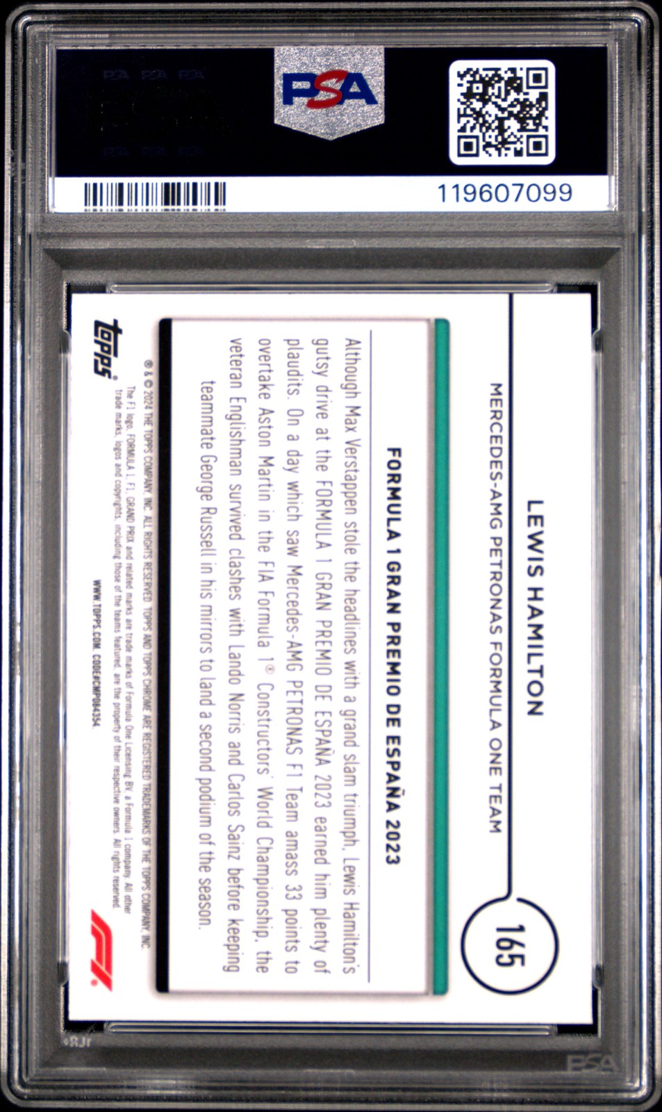 2024 TOPPS CHROME FORMULA 1 LOGOFRACTOR EDITION GOLD LEWIS HAMILTON 42/50 PSA 9