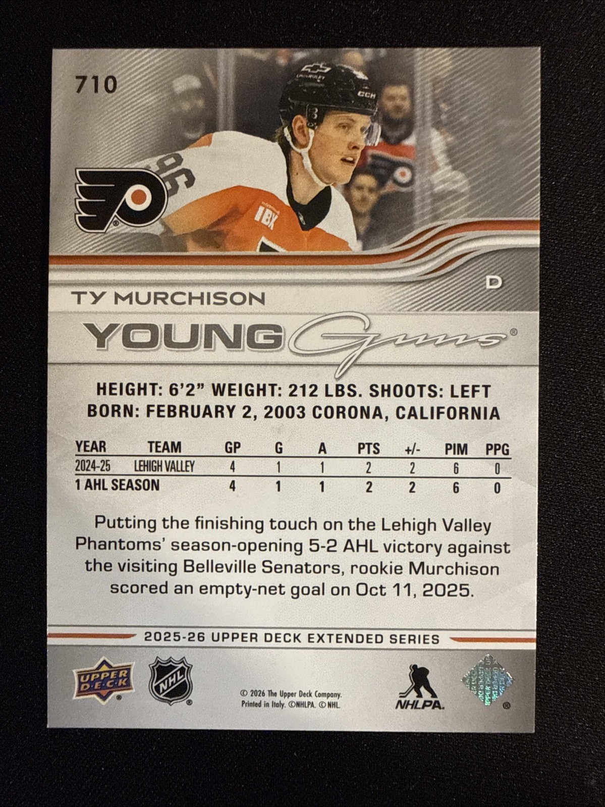 2025-26 Upper Deck Extended Series Young Guns – Ty Murchison #710 Flyers (RC)