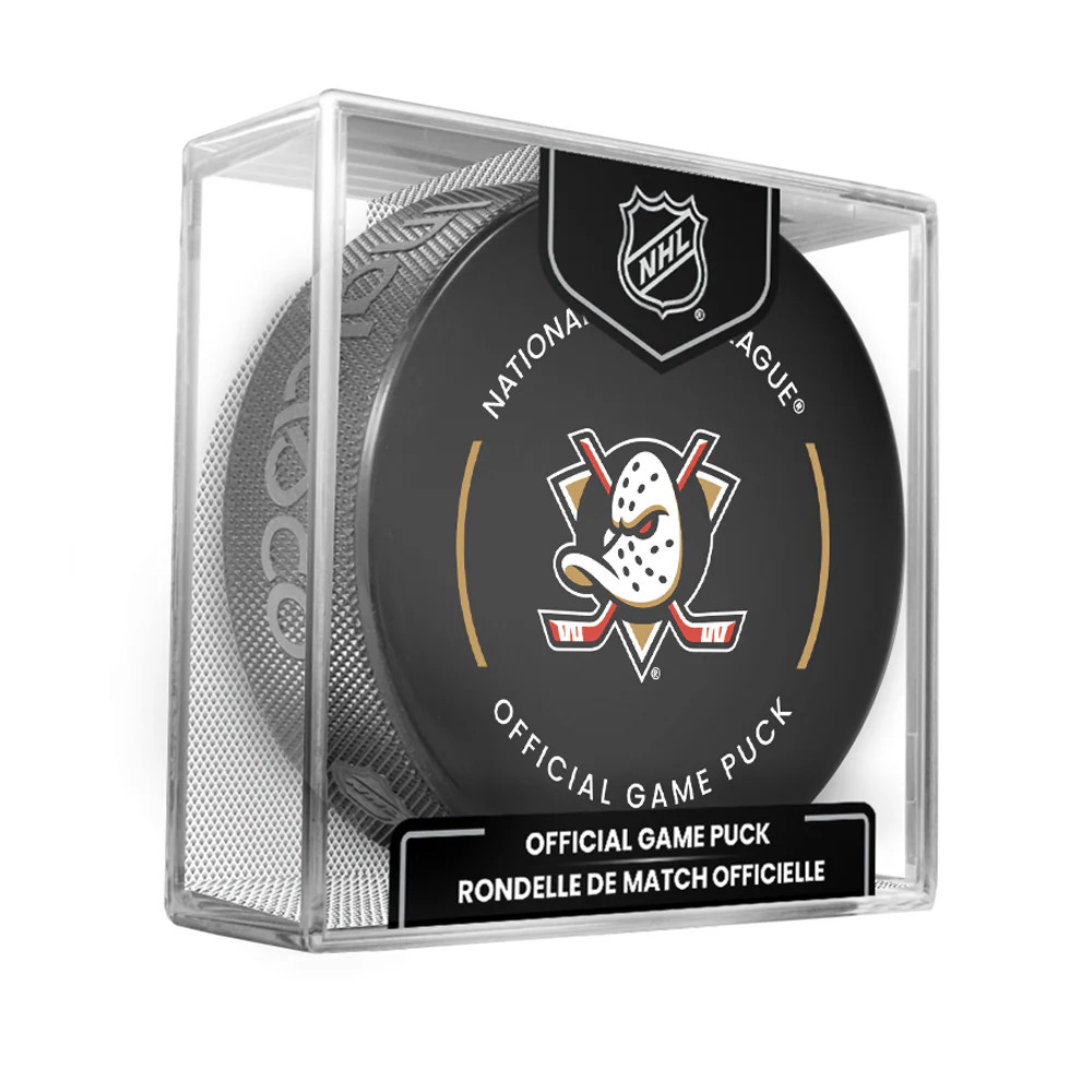 Anaheim Ducks Current NHL Official Game Hockey Puck In Cube
