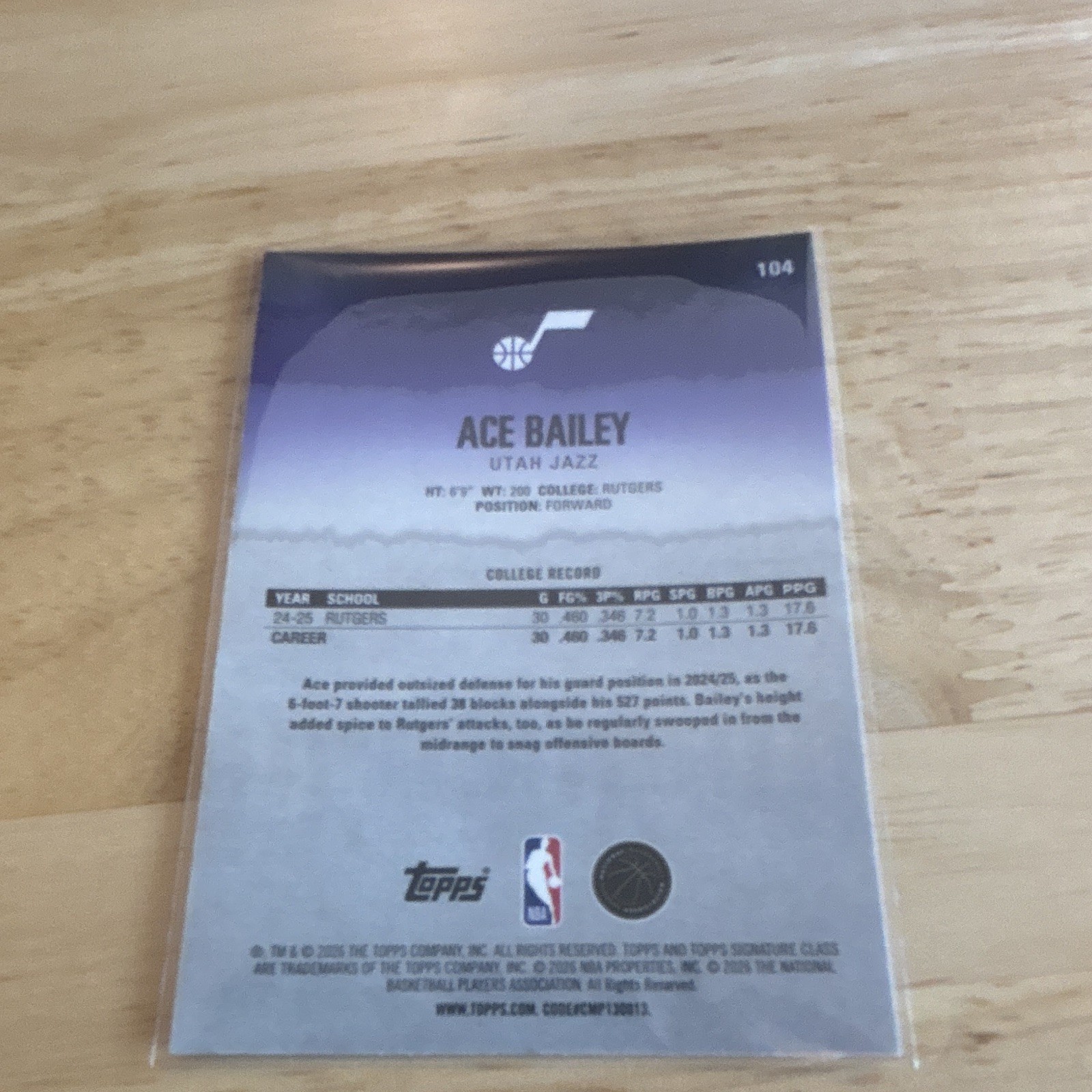 Topps Ace Bailey 2024-25 – Both rookie cards included.