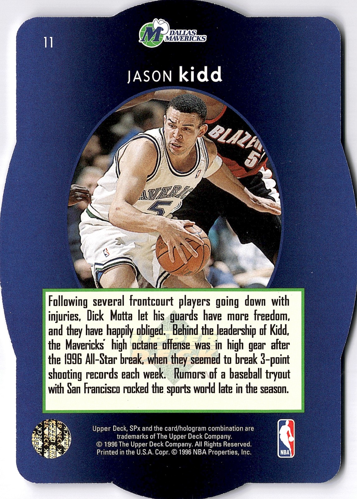 1996 Upper Deck SPx #11 Jason Kidd Dallas Mavericks HOF