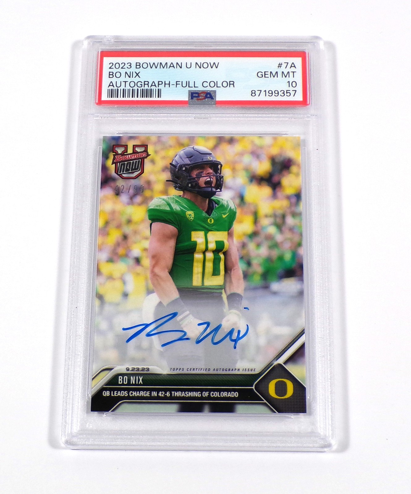 2023 Bowman U Now Bo Nix Rookie Full Color Auto #7A Broncos /99 PSA 10