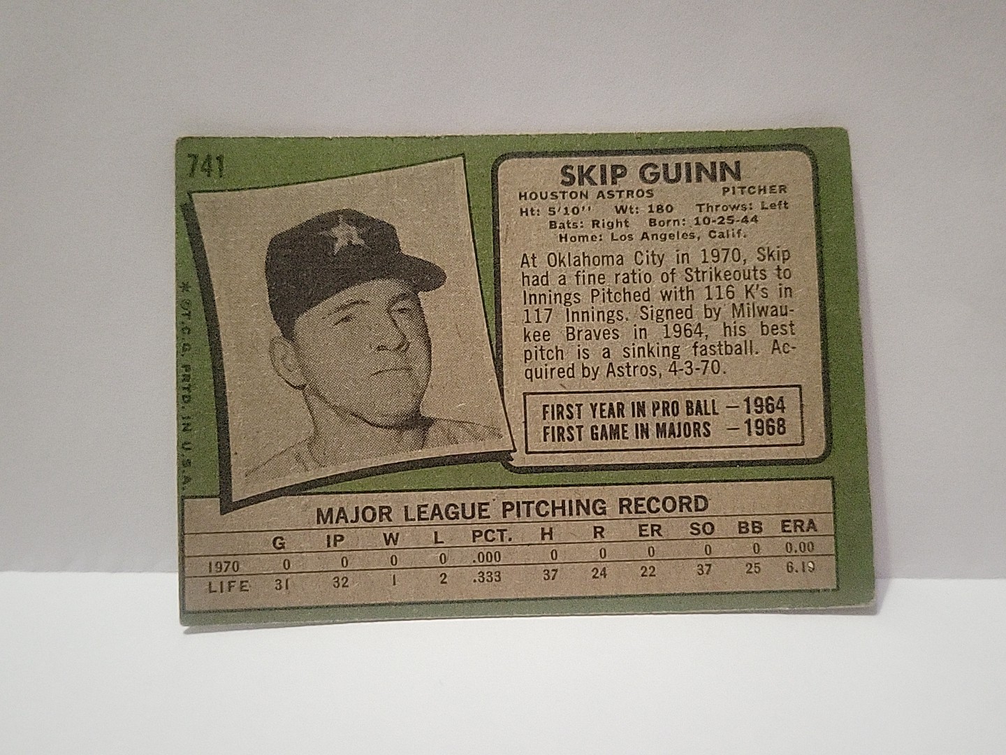 1971 TOPPS BASEBALL CARD #741 SKIP GUINN HOUSTON ASTROS Hi Number