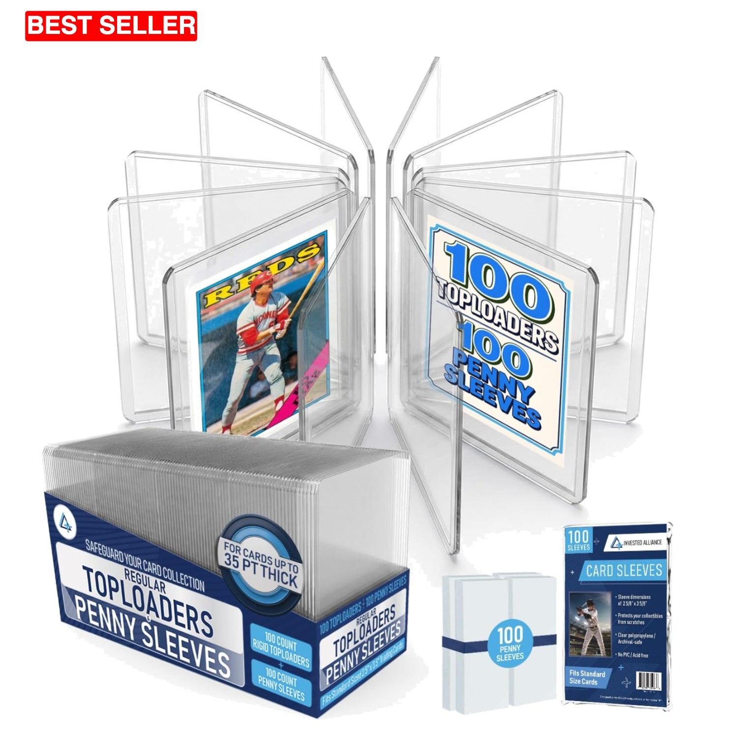 Complete Set of 100 Toploaders & 100 Sleeves for Trading Cards Preservation