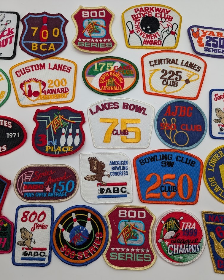 Lot of 25 Vintage Bowling Patches Mixed Awards Leagues TBA ABC 200 250 300 800