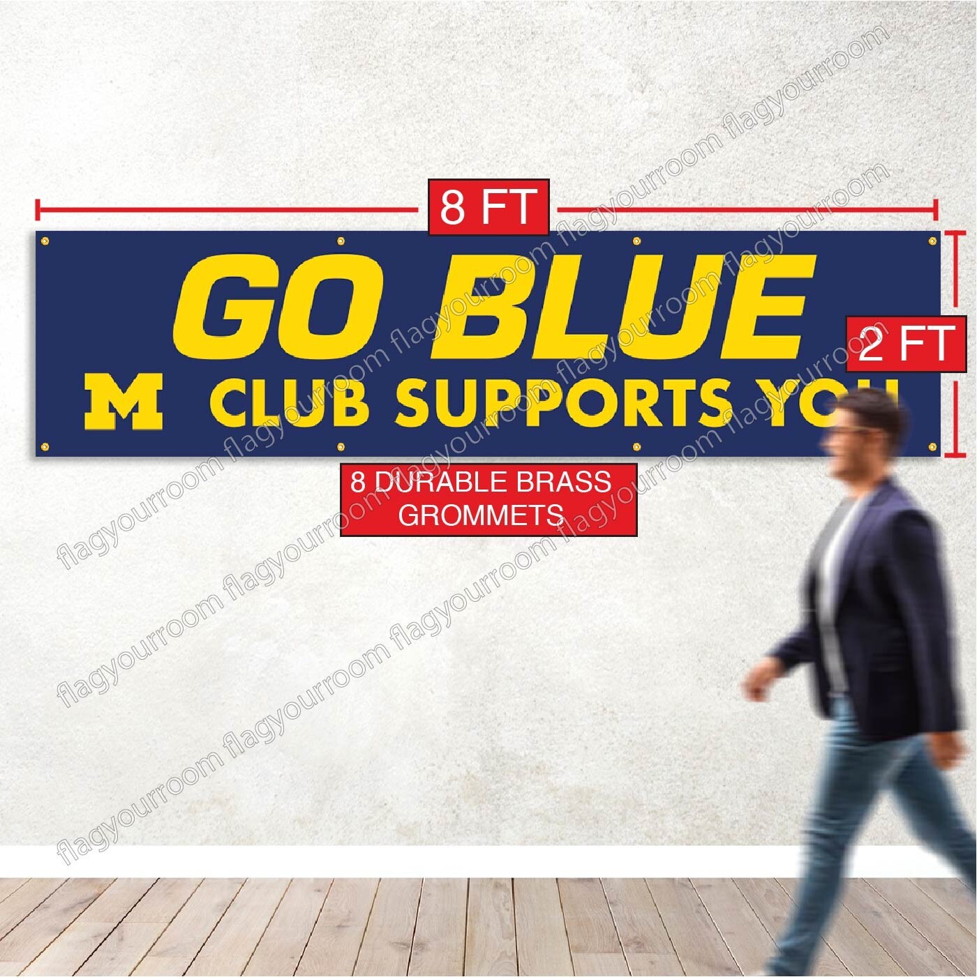 Michigan Wolverines 2×8 Banner Flag GO BLUE Man Cave FREE Shipping