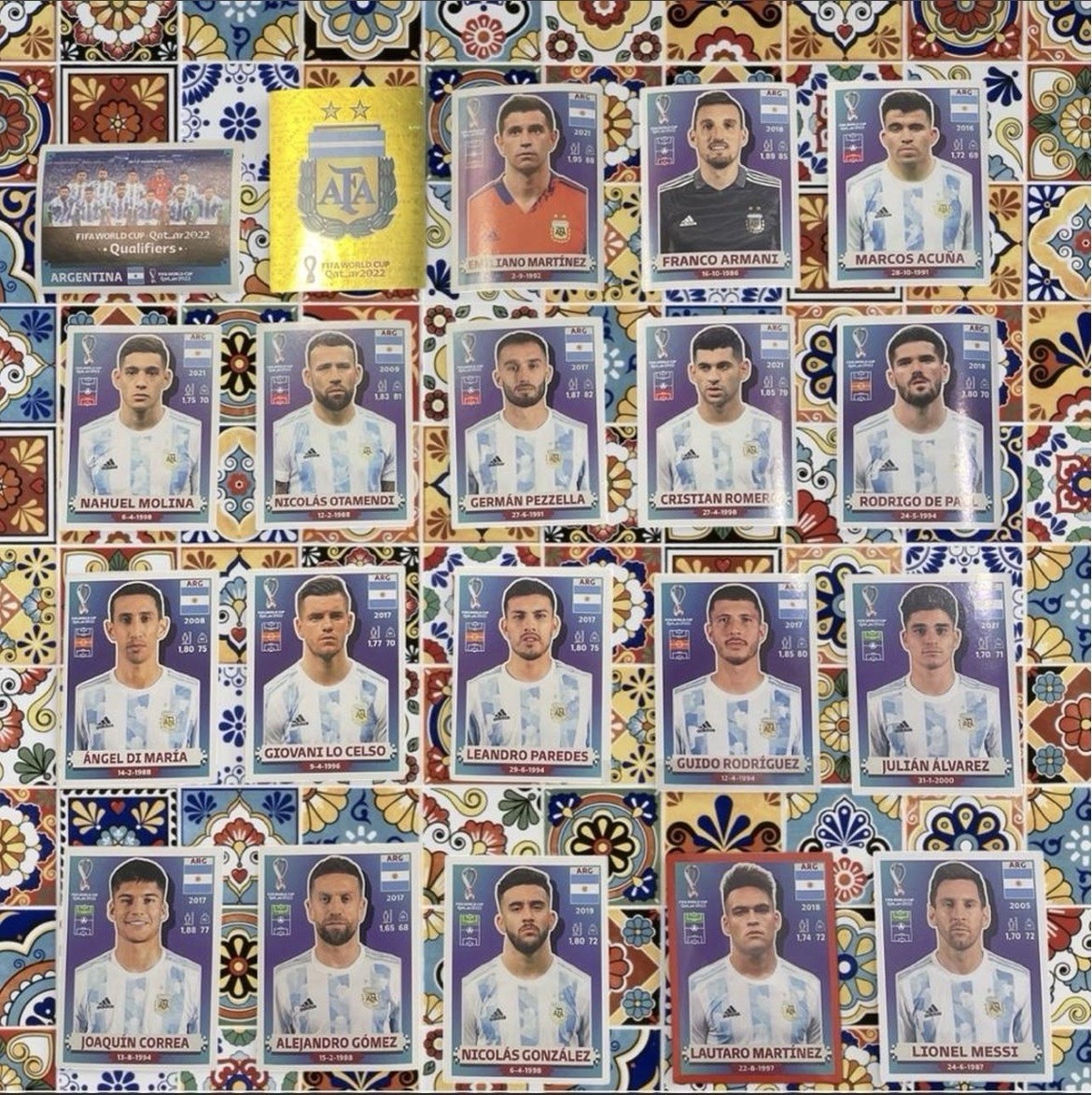 FIFA World Cup 2022 Qatar Panini Stickers Argentina Complete Set Arg1-Arg20