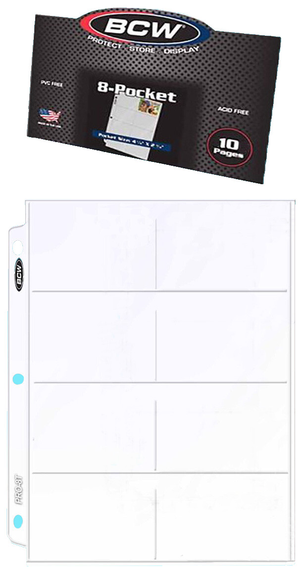 10 BCW Pro 8-Pocket Card Pages Vintage Bowman Sport Sheet Ultra Clear Protector