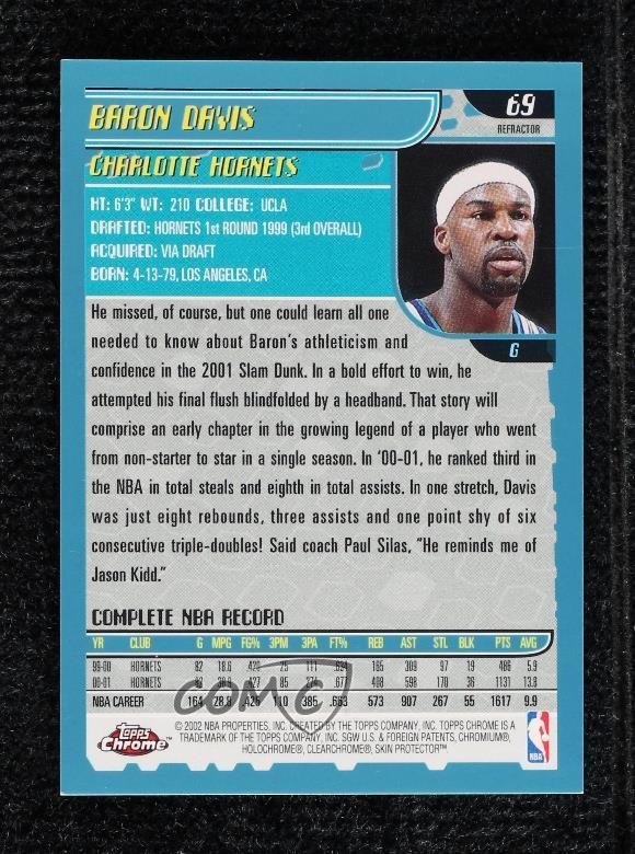 2001-02 Topps Chrome Refractor Baron Davis #69 10tb