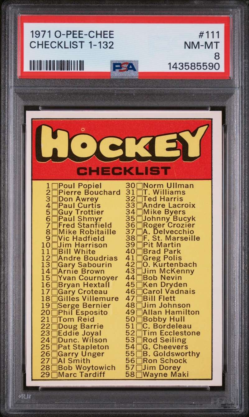 1971-72 O-Pee-Chee Checklist 1-132 #111 PSA 8 WZ35