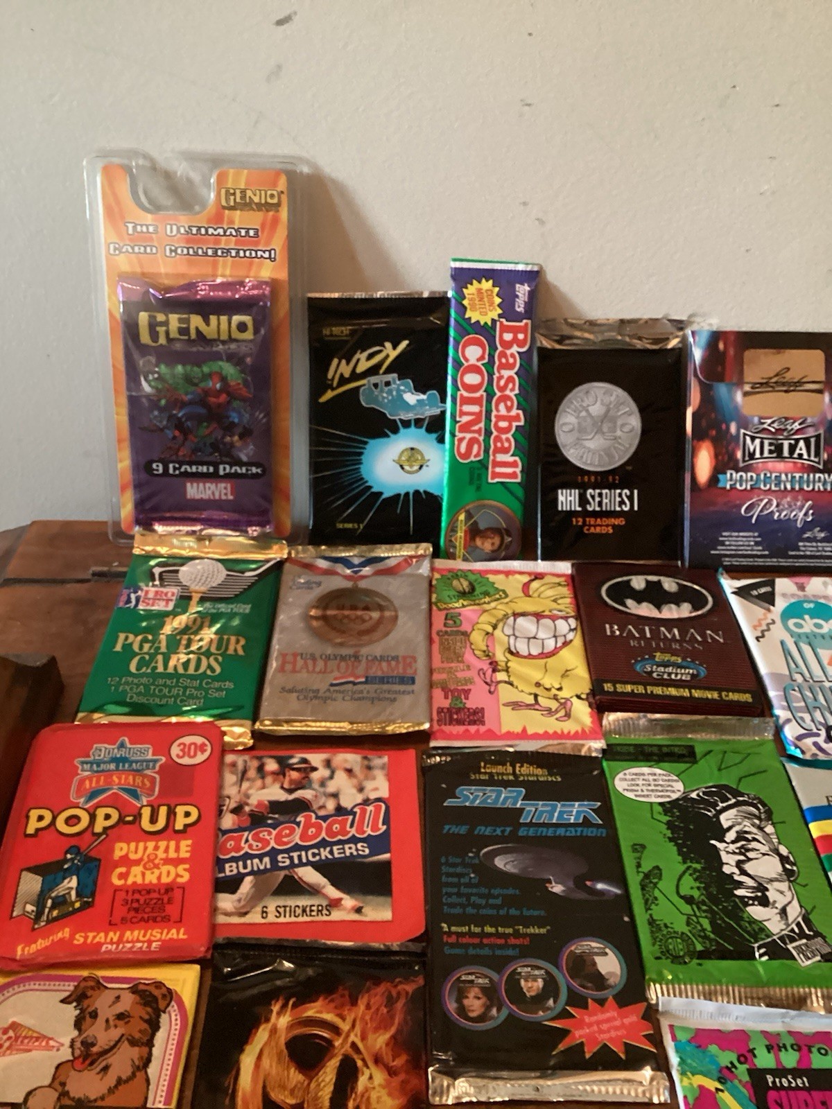 Lot of 50 Diff Random Unopened Packs Sport & Non Sport with 1 LEAF METAL proof