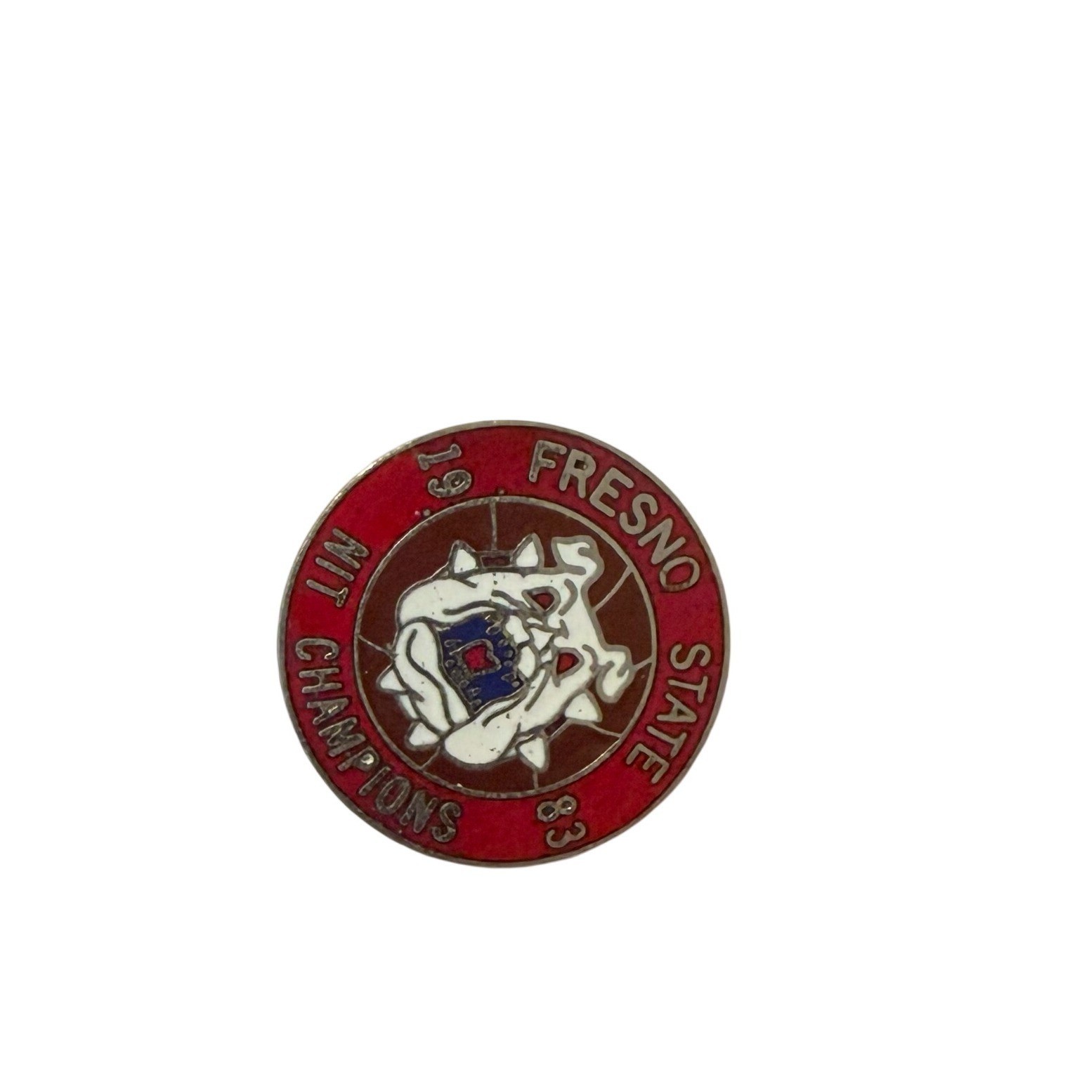 Vintage 1983 Fresno State Bulldogs NIT Champions Enamel Lapel Pin Red Silver