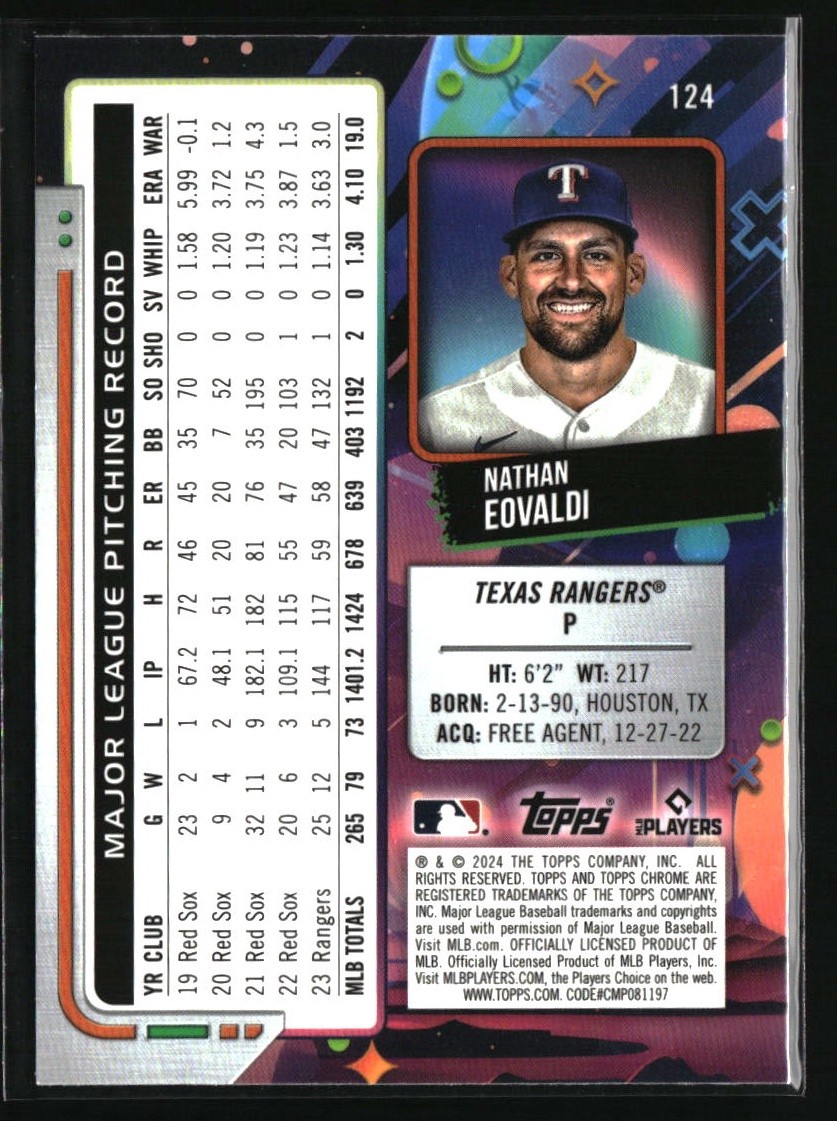 2024 Topps Chrome Cosmic Nathan Eovaldi #124 Texas Rangers