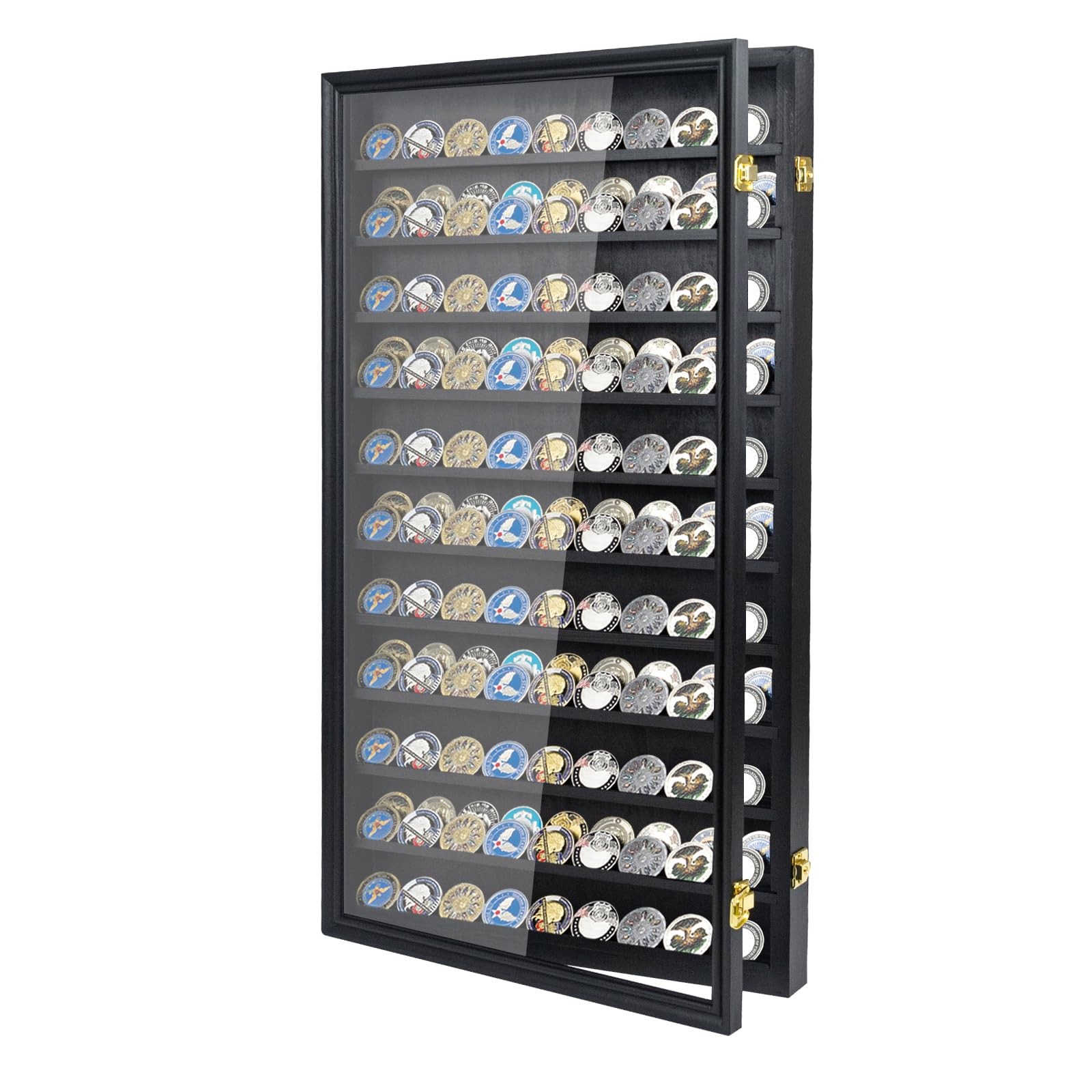 Large 11-Tier Wooden Challenge Coin Display Case, 29.1″ Military Coin Holder …
