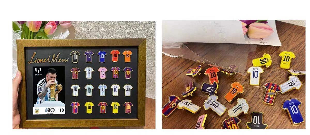 Messi, Ronaldo, Mbappé, career, jersey pin, commemorative photo frame