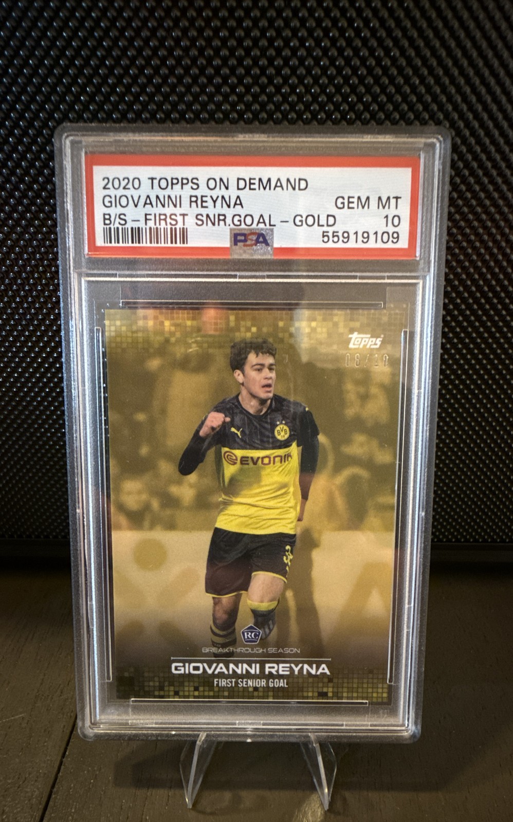 2020 Topps On Demand Gio Reyna First Senior Goal Gold /10 PSA 10 Rookie