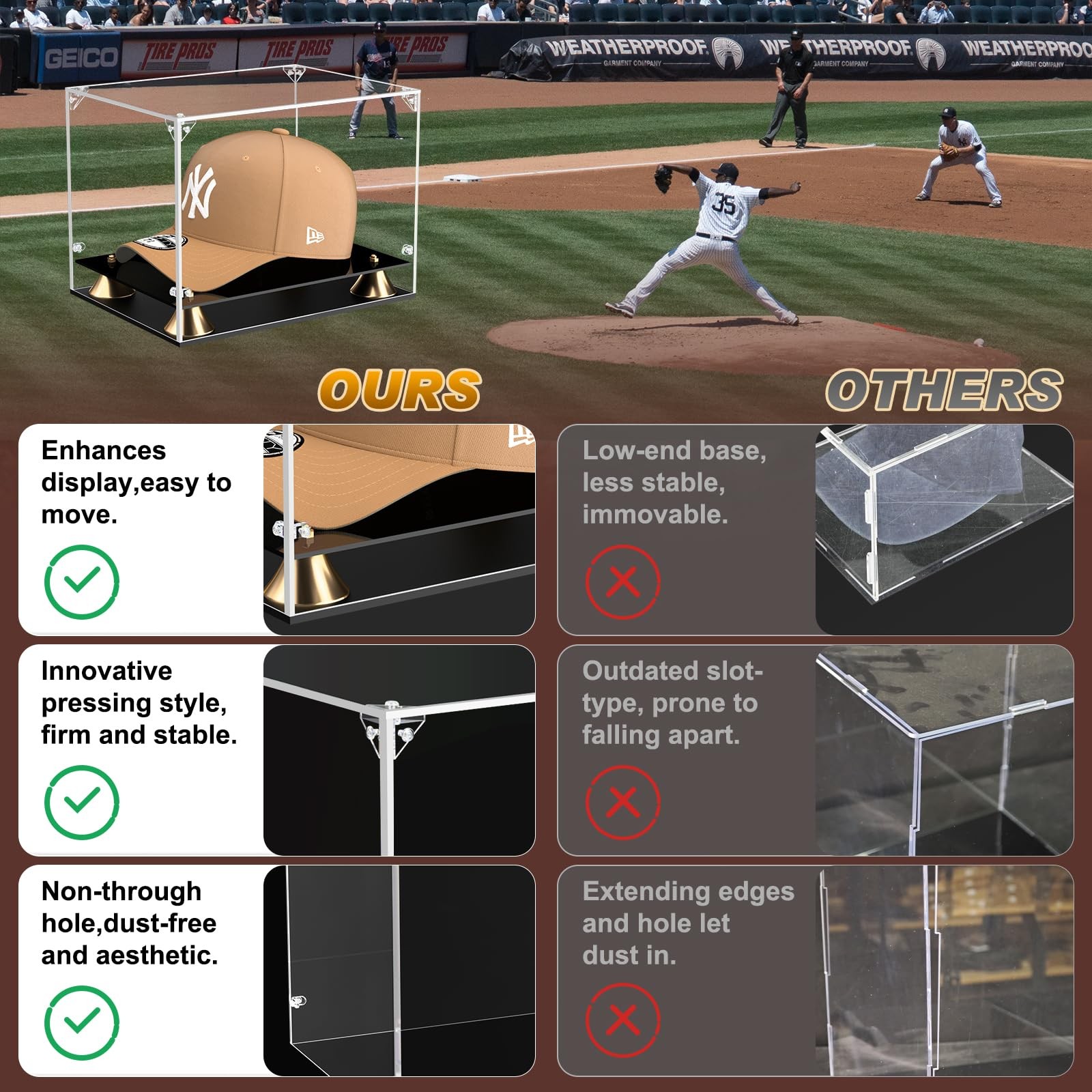 KOLIPI Hat Display Case, Clear Acrylic Baseball Cap Display Box with Double L…