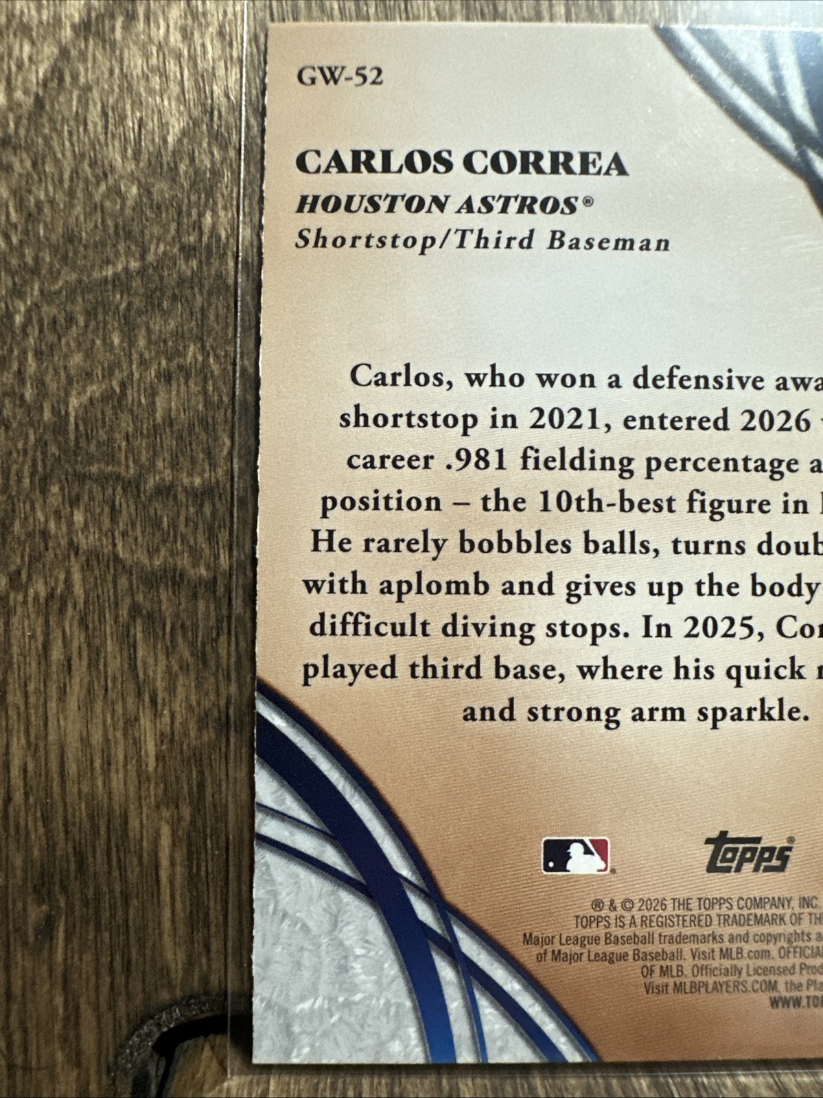 2026 Topps Series 2 Carlos Correa Glove Work #GW-52 Houston Astros