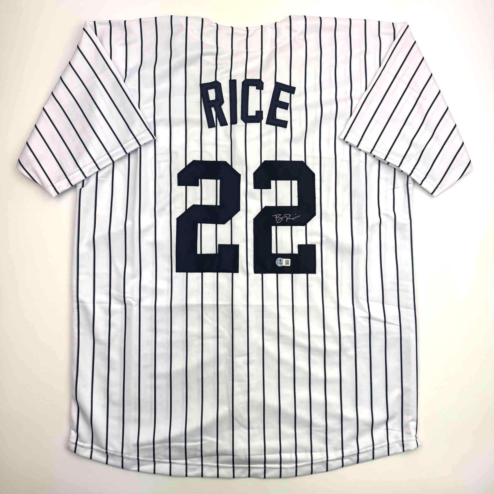 Autographed/Signed Ben Rice New York Pinstripe Baseball Jersey JSA COA