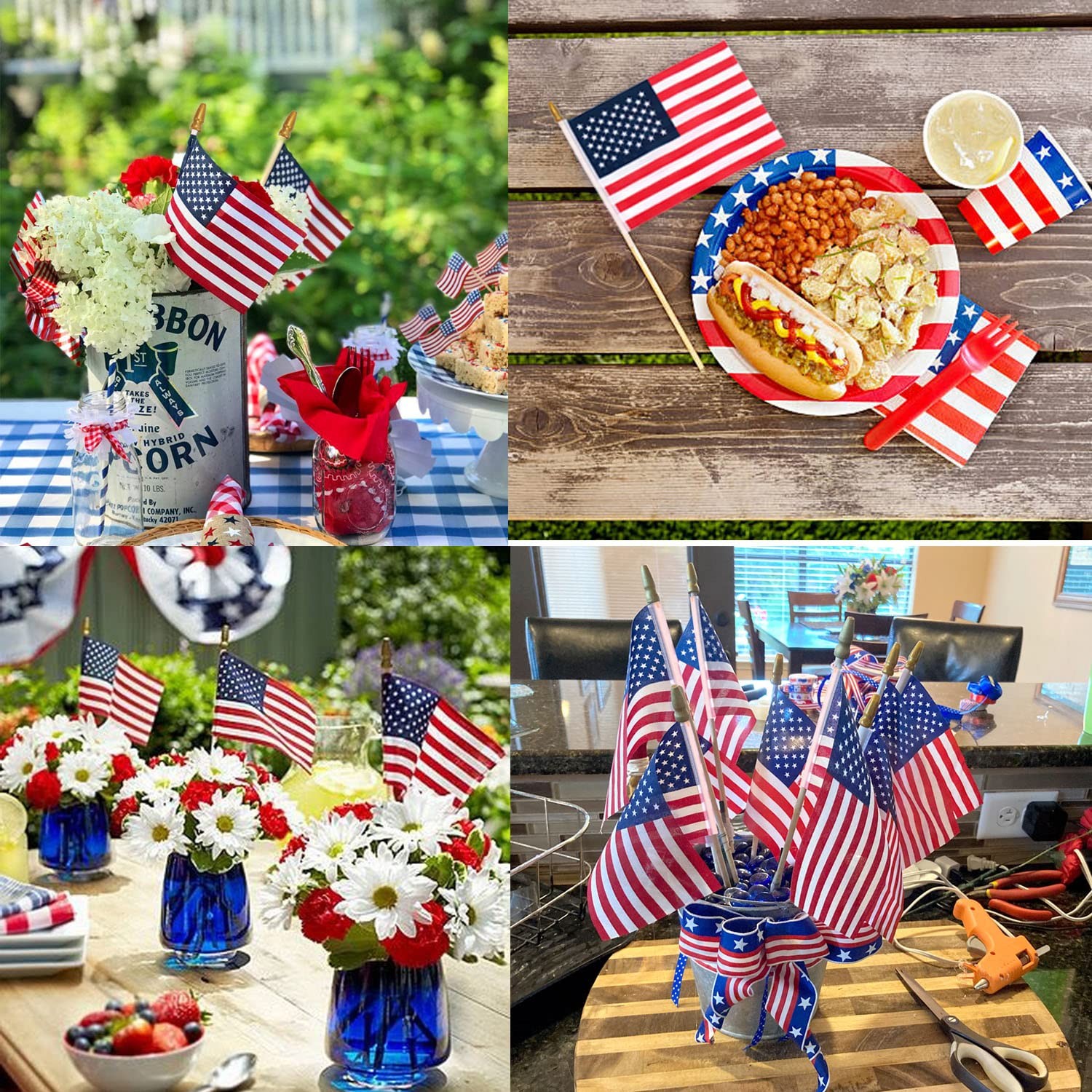 500 Pcs Small American Flags on Stick, 250th Anniversary US Flags/Mini 60 PCS