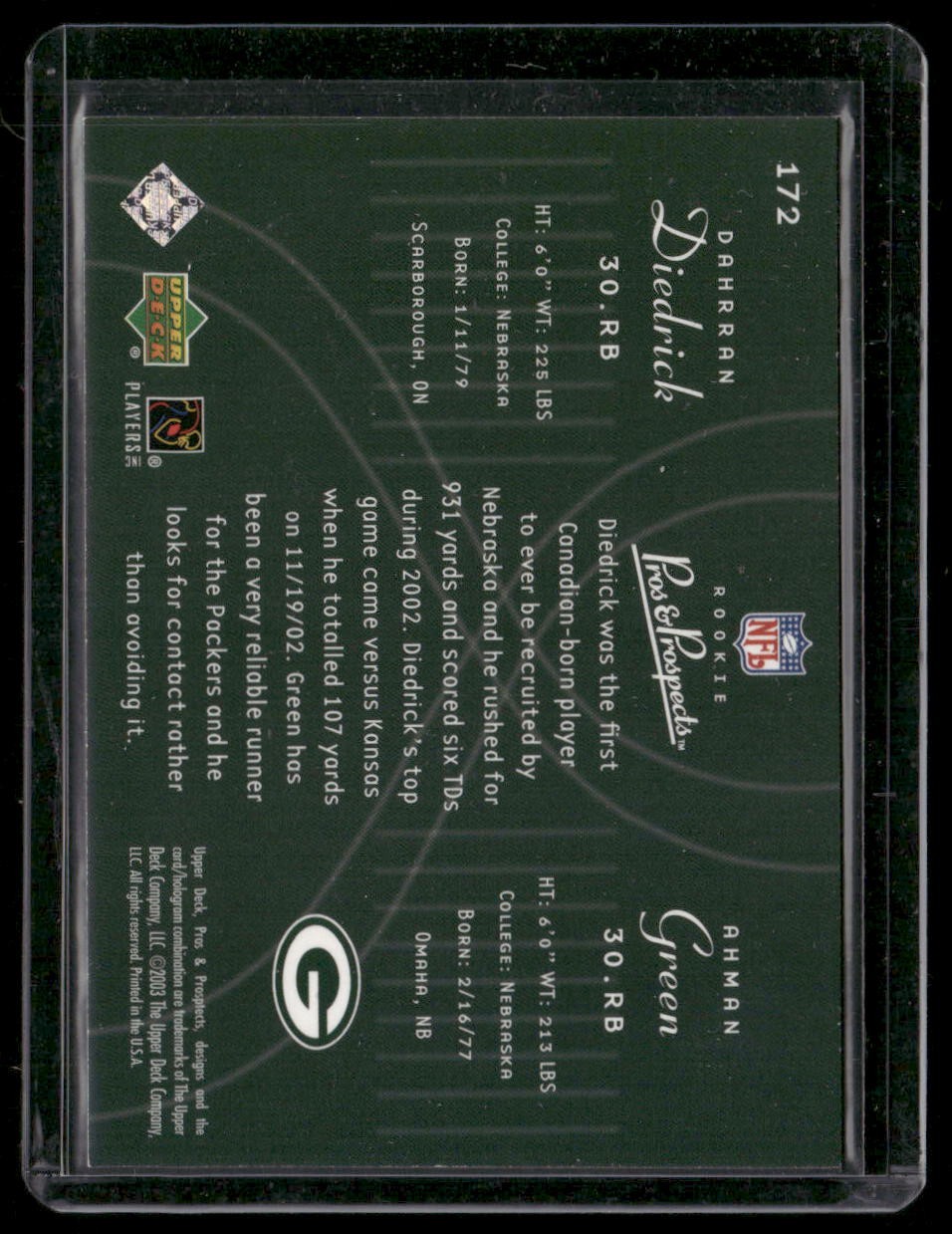 2003 Upper Deck Pros & Prospects #172 Dahrran Diedrick / Ahman Green #/1800