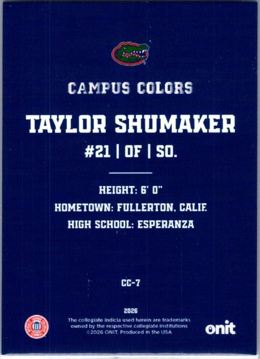 2026 ONIT Athlete Florida Softball #CC-7 Taylor Shumaker Campus Colors Dark Holo